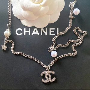 REPOSHING - Chanel Silver Pearl CC Logo Necklace